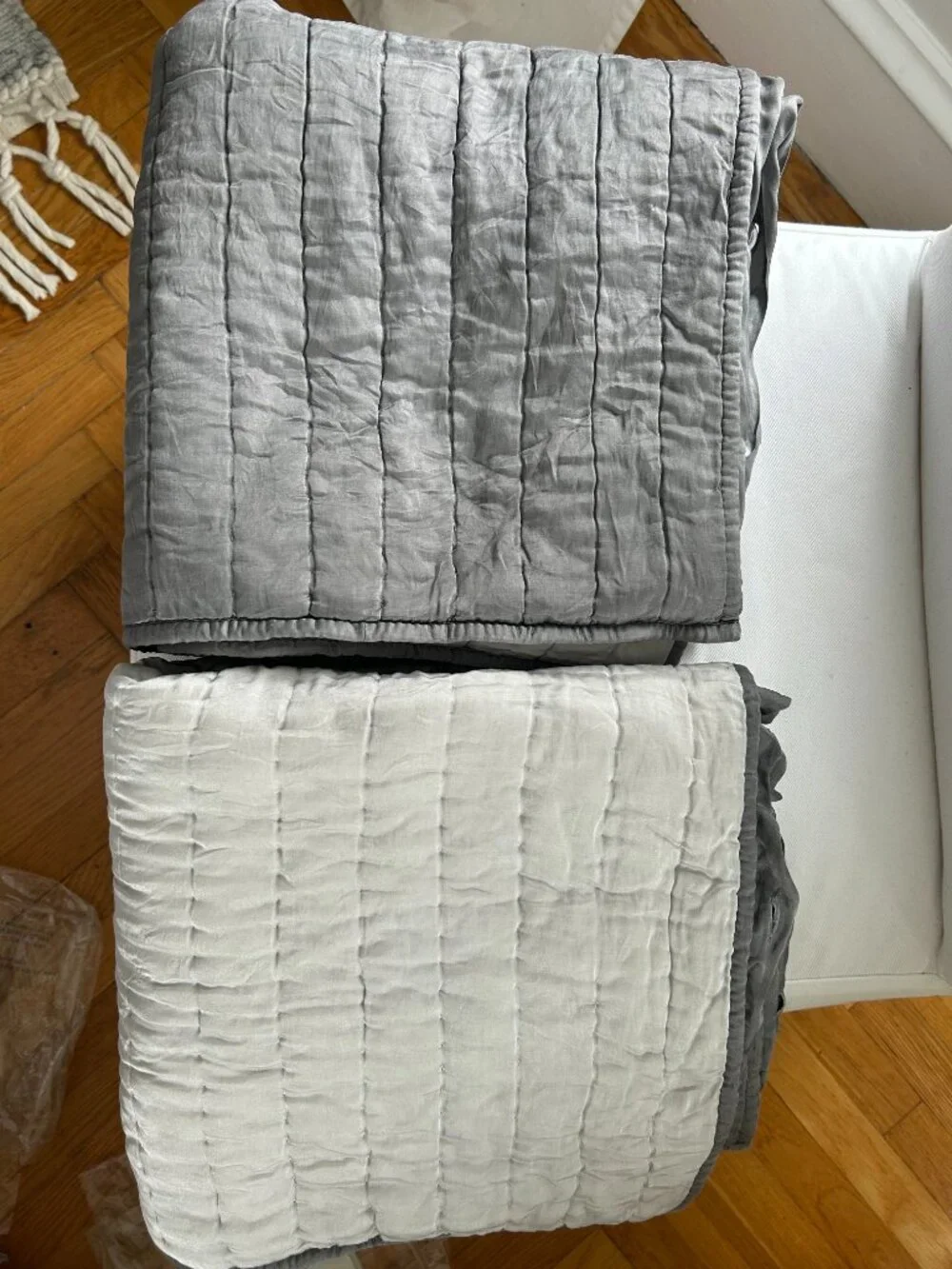 Pottery Barn Gray Mist Cotton Silk Channel Quilt & Shams (2) Euro Size 26X26
